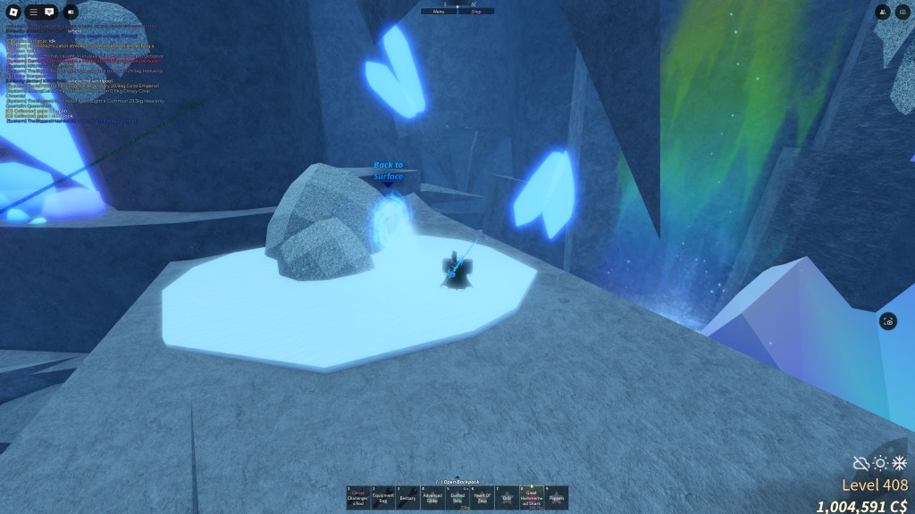 Calm Zone in Fisch with the player standing in front of an NPC