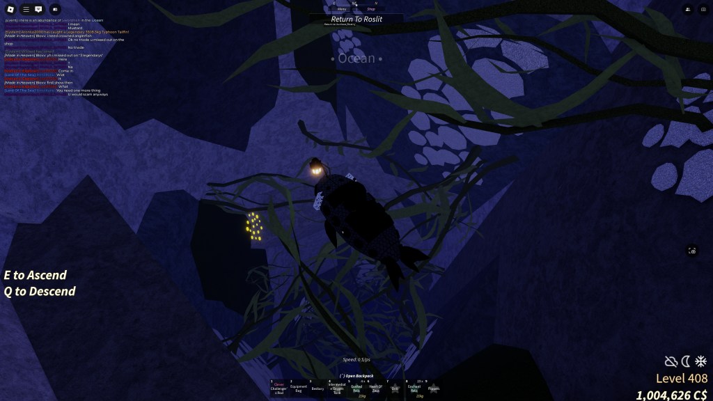 A Submarine in Fisch is diving down Mariana's Veil