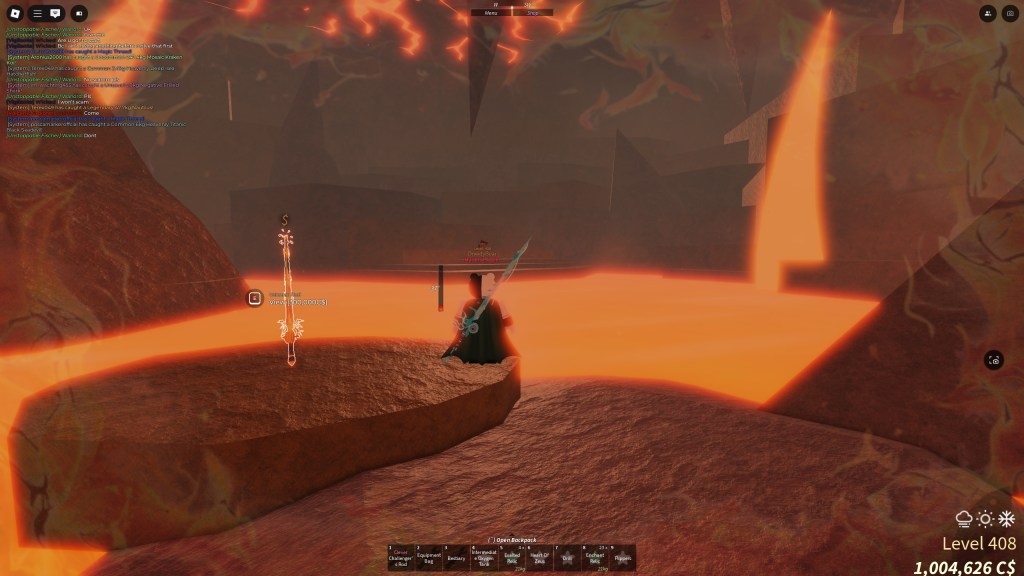 A Fisch player is standing inside Volcanic Vents