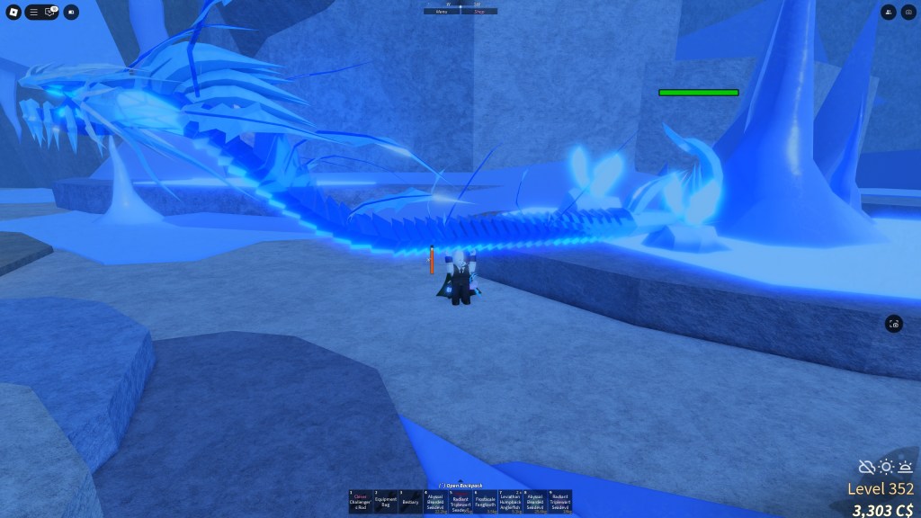 A Fisch player is holding a Frozen Leviathan