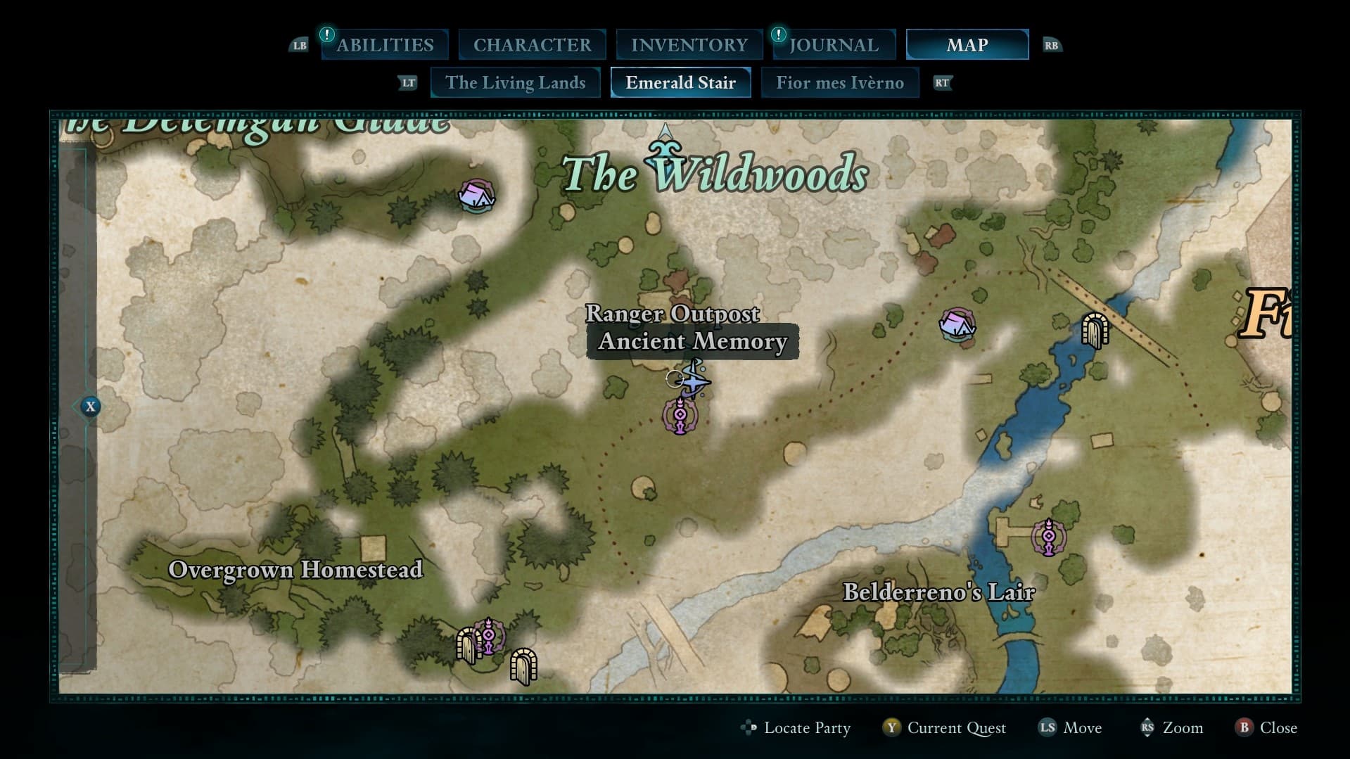 The Ancient Memory location in Emerald Stair on the map in Avowed