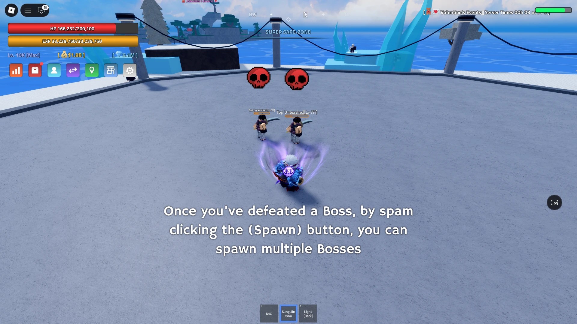 After you've spam-clicked the (Spawn) Boss button, multiple Bosses will spawn at the same time
