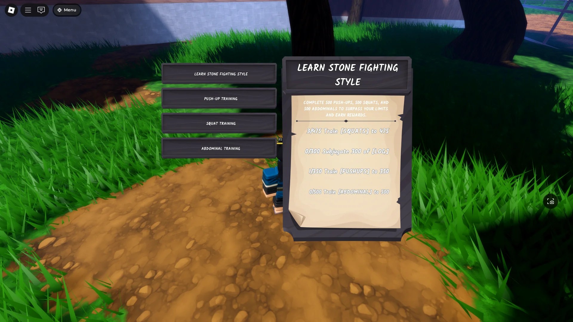 Preview of the Learn Stone Fighting Style quest in Ninja Time Roblox experience