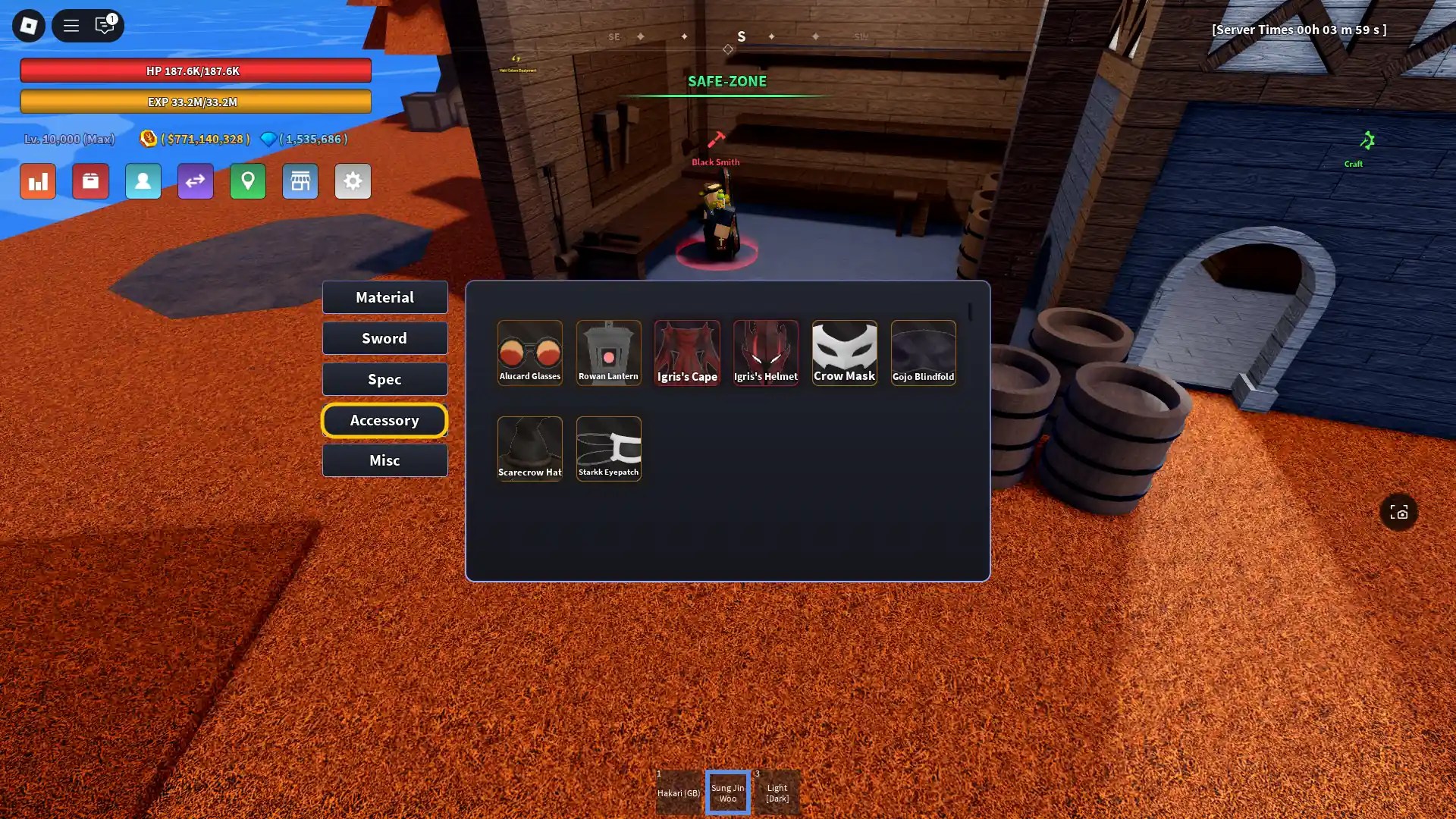 A players Accessory inventory in Verse Piece