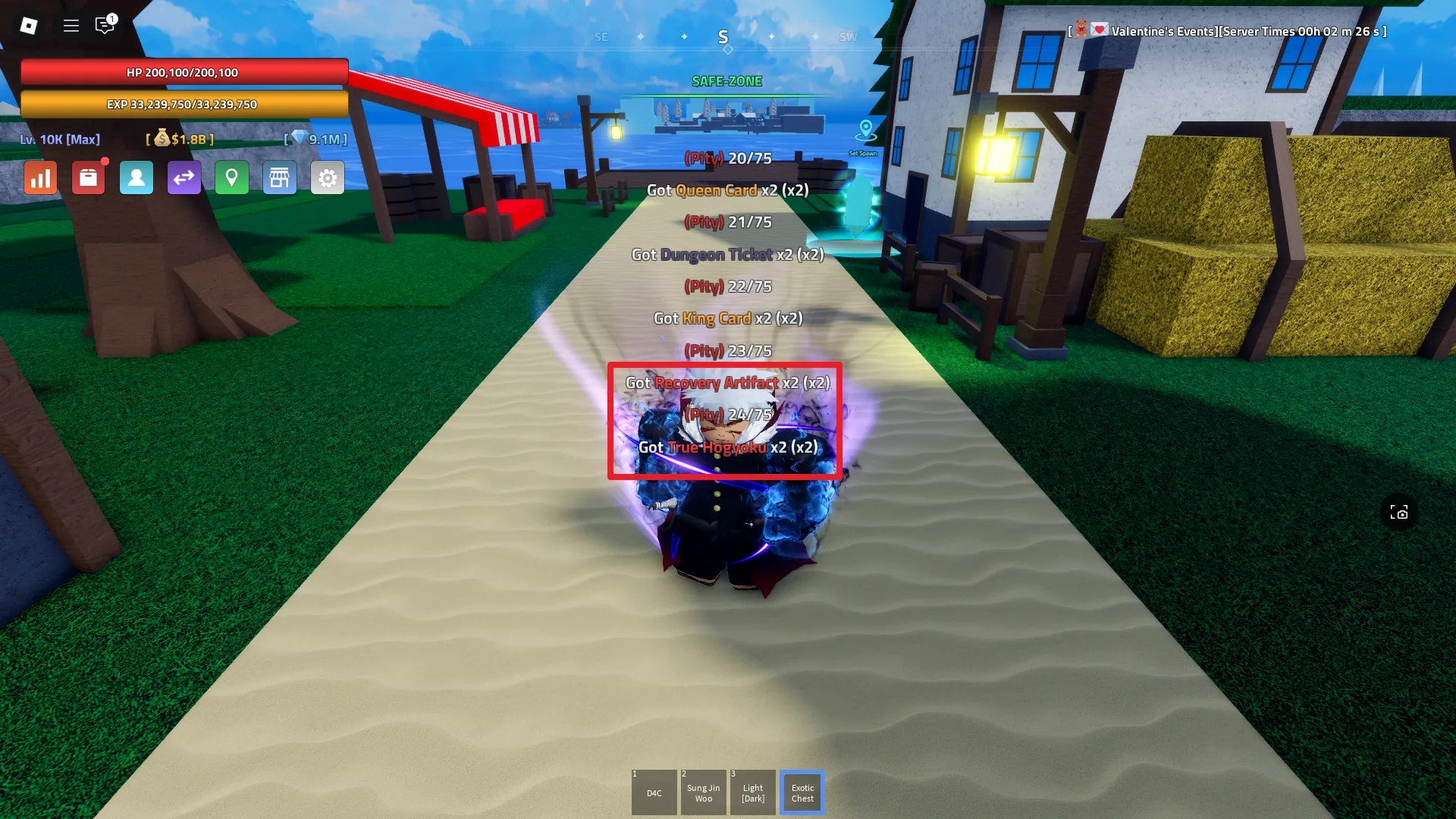 A player earning Mythical Materials as a reward from opening chests in Verse Piece Roblox experience