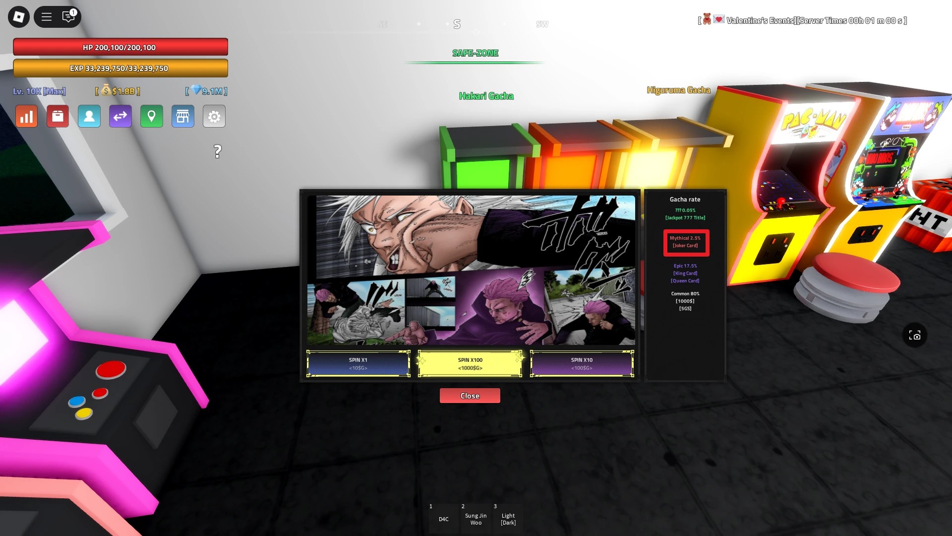 A player earning Mythical Materials as a reward from Hakari Gacha in Verse Piece Roblox experience