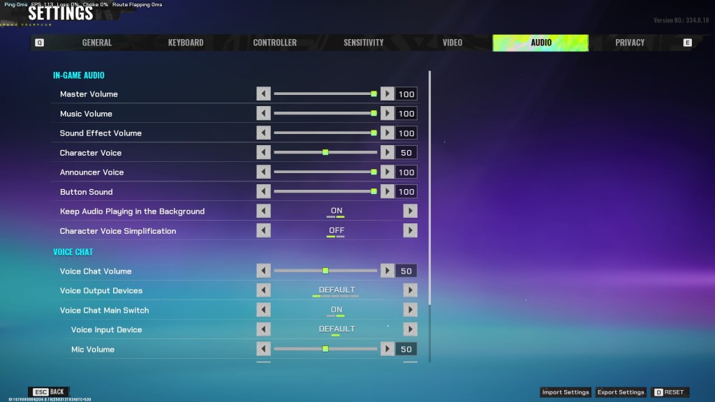 Image of in-game settings in FragPunk