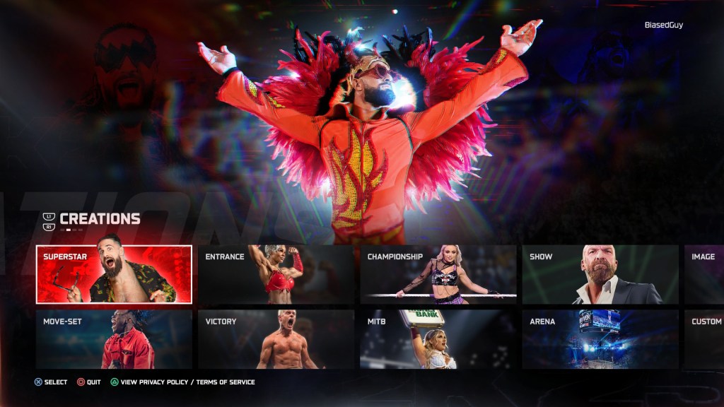 In-game menu image in WWE 2K25