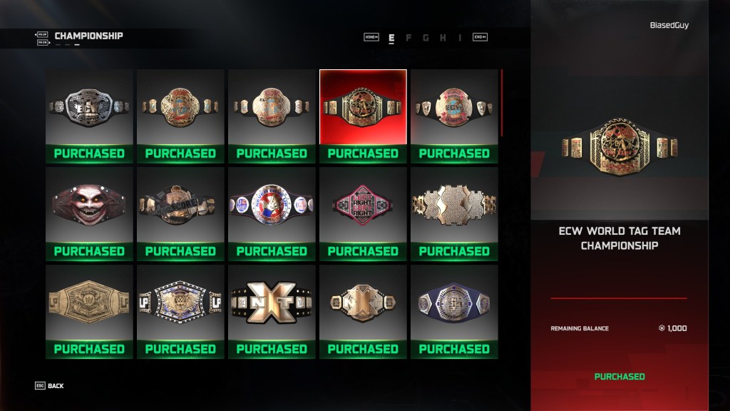 All belts you can unlock from WWE 2K25 in-game store