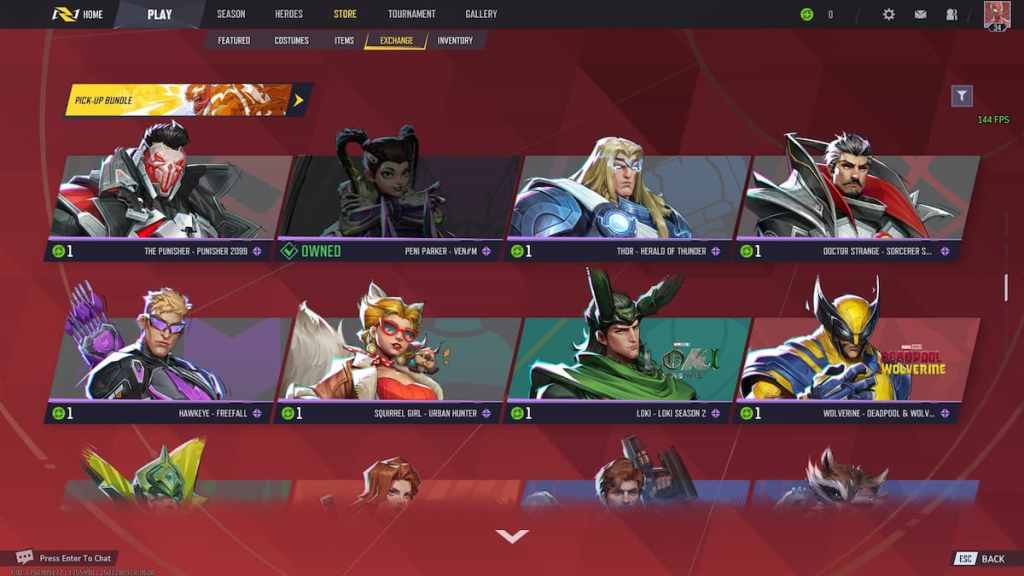 Marvel Rivals pick-up bundle Exchange skins