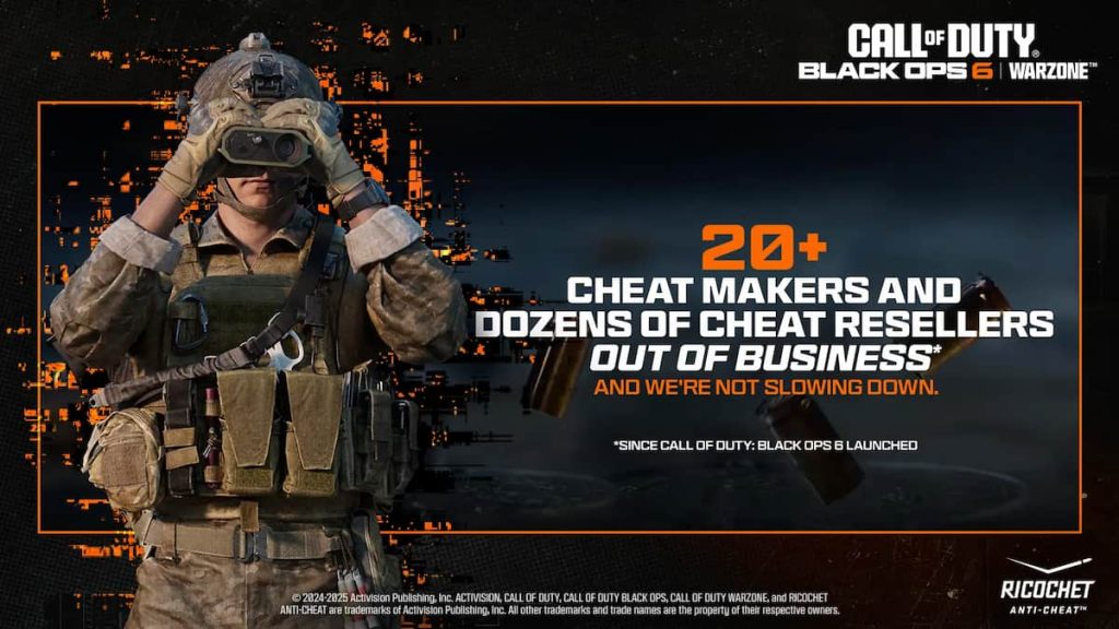 Activision Ricochet infographic about shutting down cheat makers in CoD