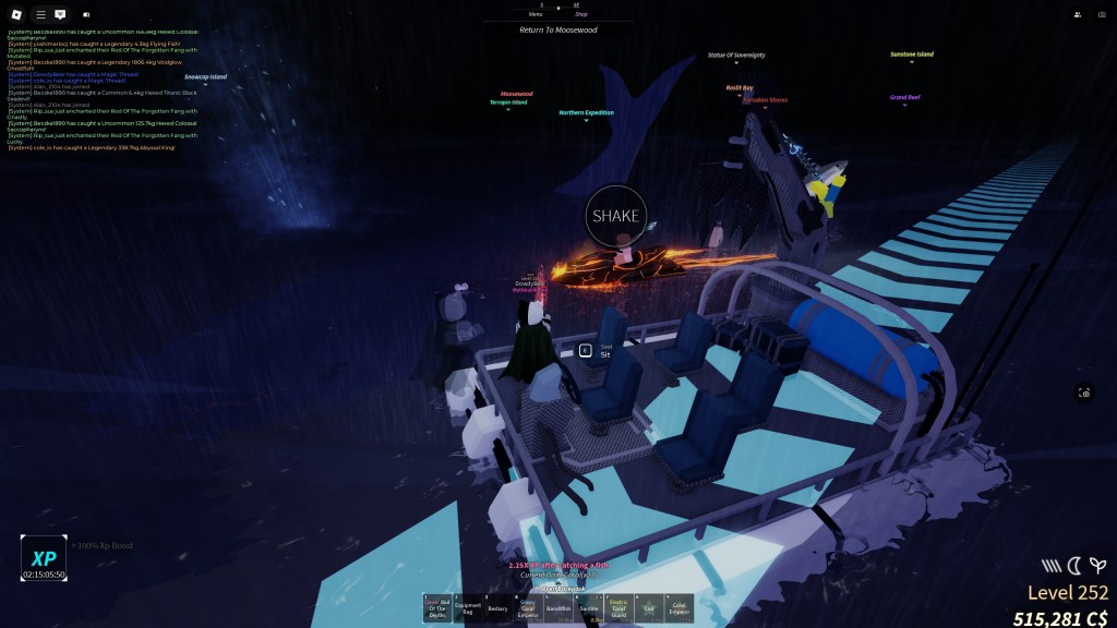 Blue Whale migration in Fisch with a couple of players trying to catch them