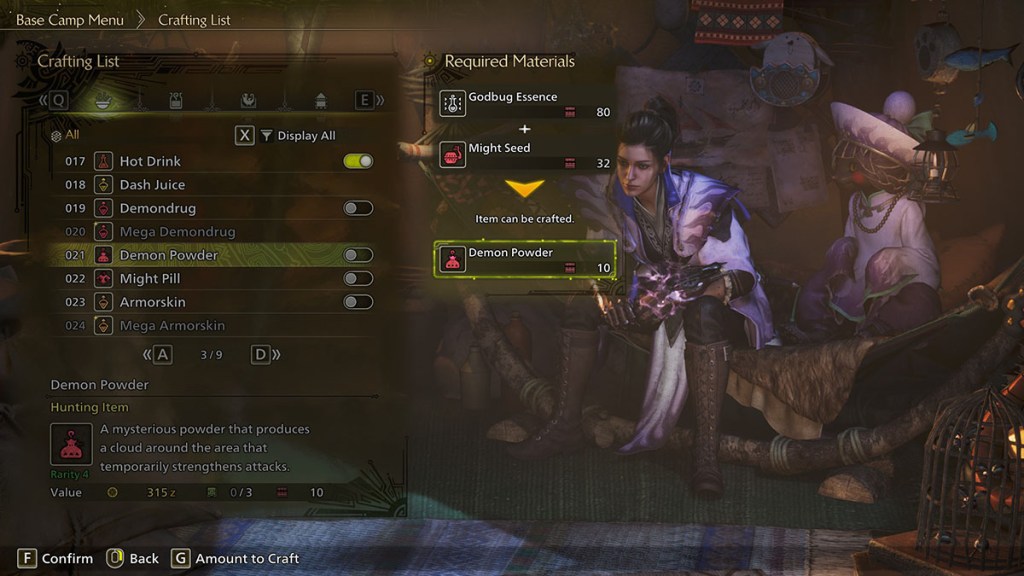 Crafting a Demon Powder in Monster Hunter Wilds