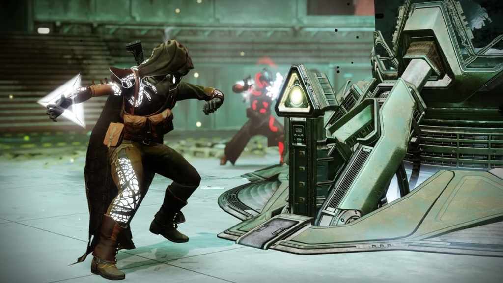 A Bungie press screencap from Destiny 2 showing a Guardian dunking some Motes in Gambit.