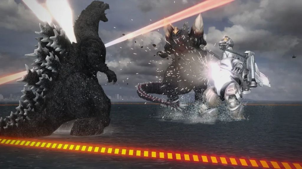 Godzilla and othe rmonsters fighting each other in Bandai Namco game