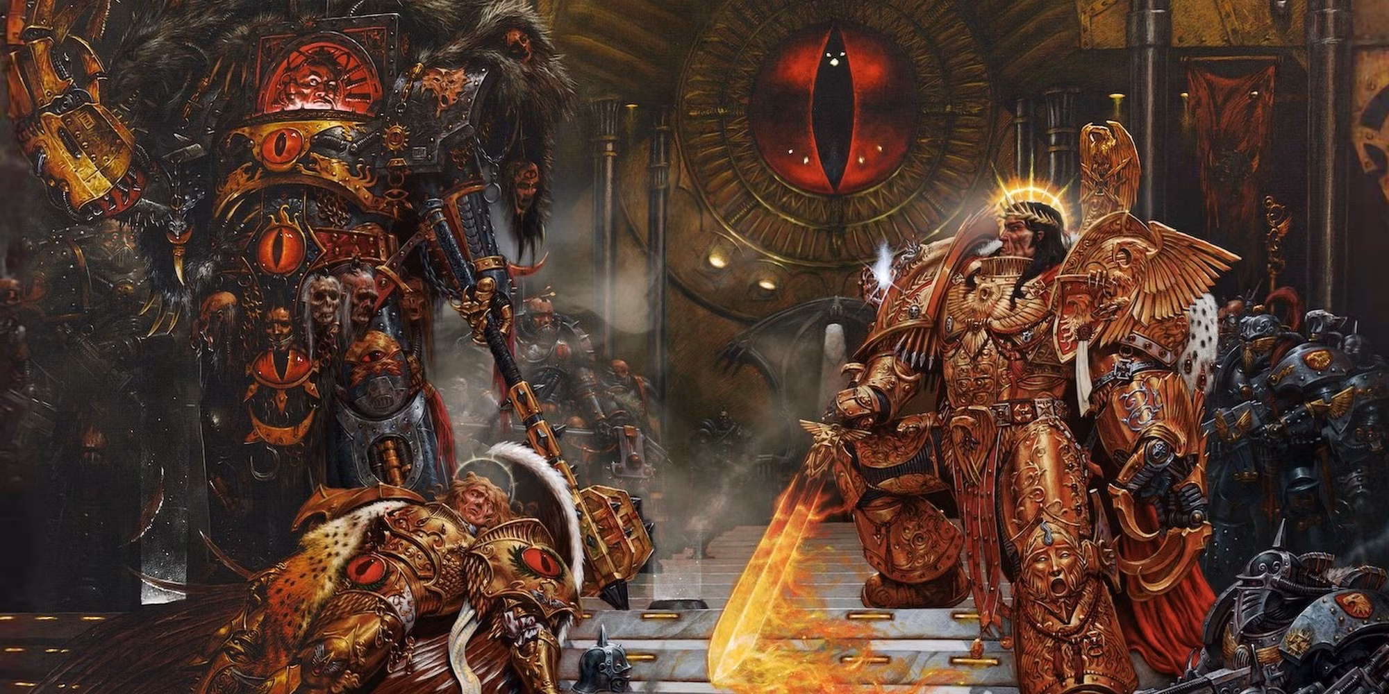 Emperor and Horus about to fight.