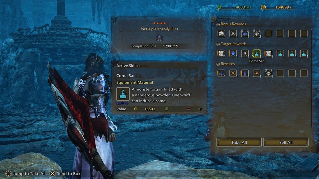 The Hunter gets a few Coma Sacs in Monster Hunter Wilds.