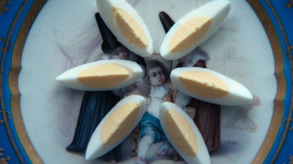 Severance Season 2 Episode 9 Helena eats hardboiled egg cut in six slices