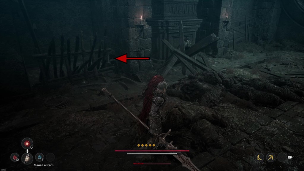 A barricade in a waterway marked with arrows