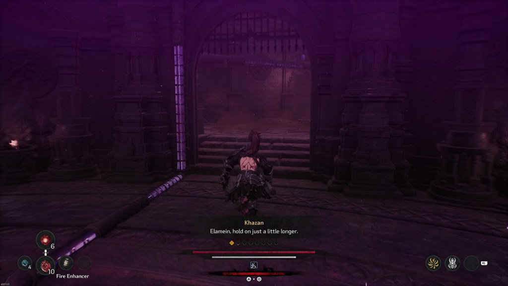 A purple lit room and purple energy pipes