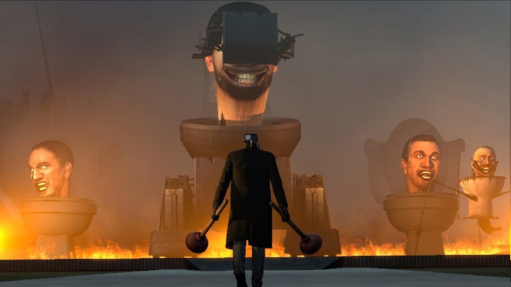 An army of Titan Toilets marches on Plungerman in Skibidi Toilet.