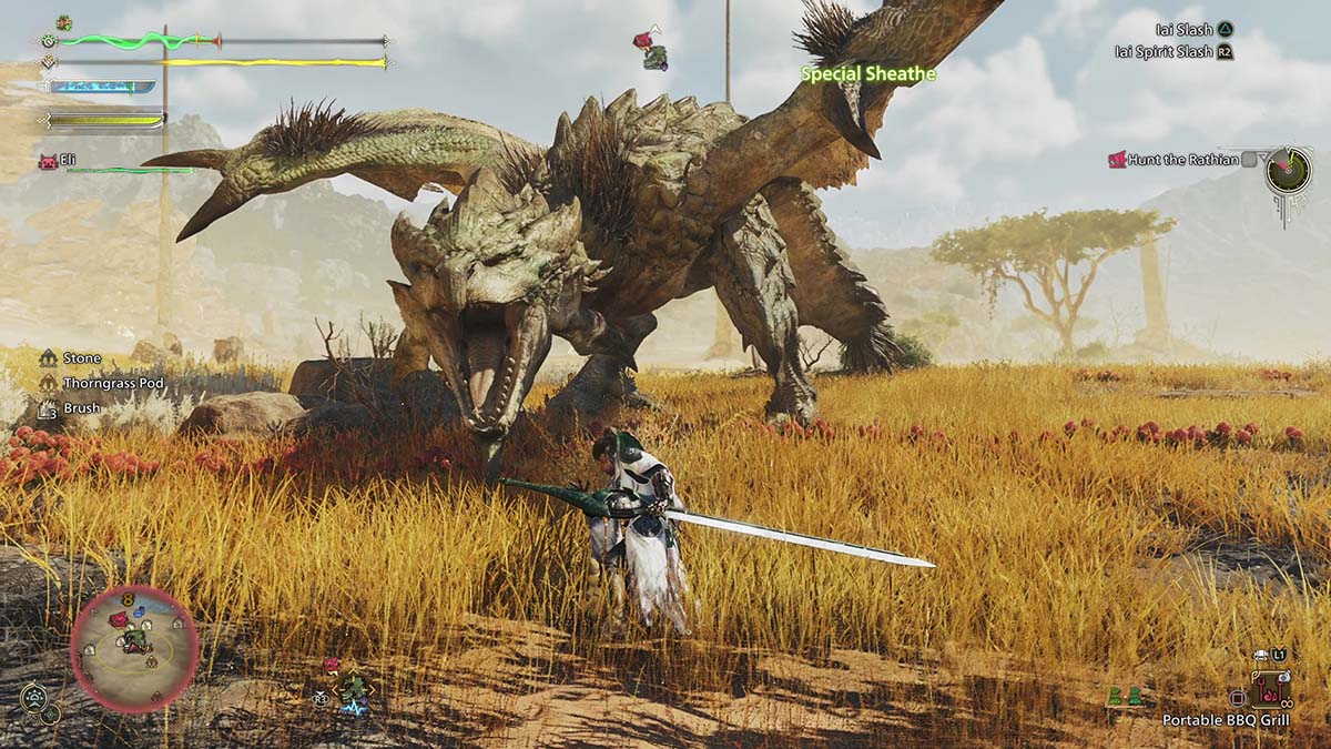 Special Sheathe before a Rathian Monster Hunter Wilds