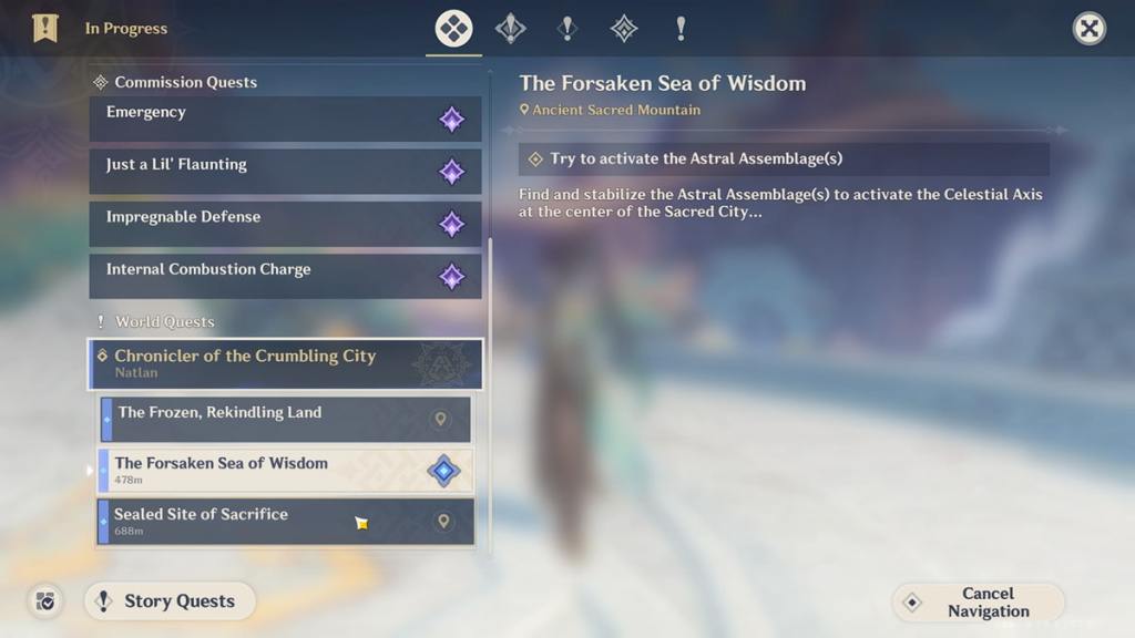 The Forsaken Sea of Wisdom quest in the quest tab