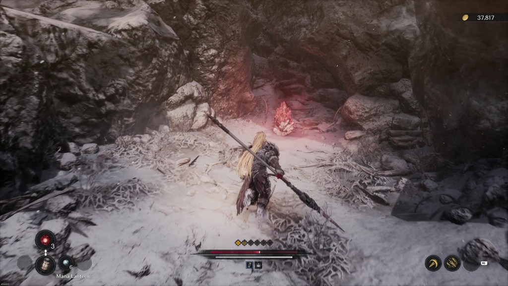 A glowing Soulstone in the snow