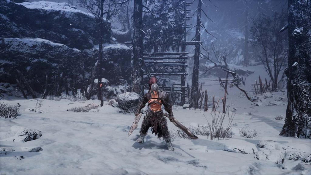 A wooden tower in a snowfield