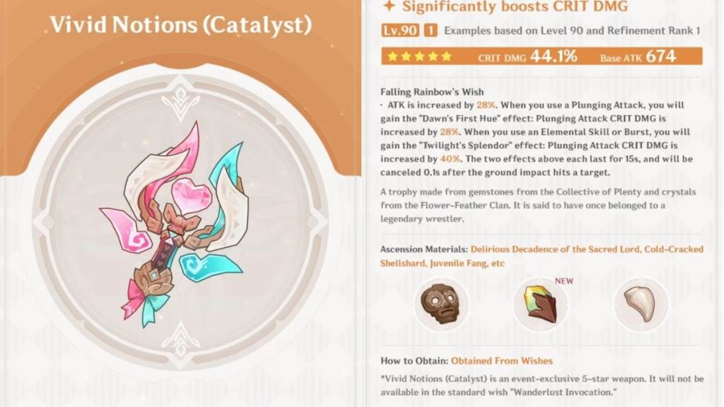 Vivid Notions' stats and materials in Genshin Impact