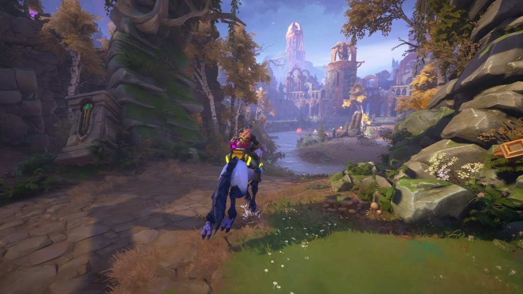 A screenshot from Wayfinder with the player roaming about on a mount.