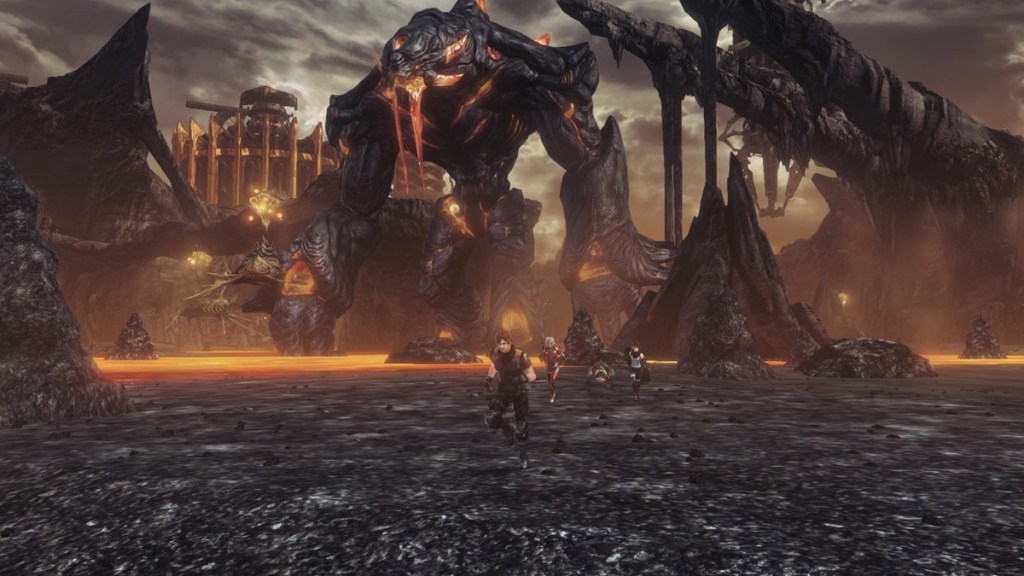 Xenoblade Chronicles X: Definitive Edition - A massive creature walking around a volcanic wasteland