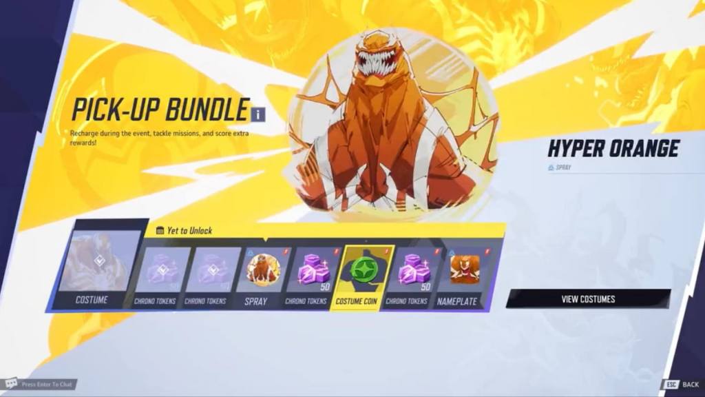 The Pick-Up Bundle with rewards listed including the hyper orange venom spray in marvel rivals