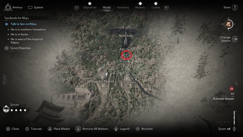 Assassin's Creed Shadows screenshot of the Kuji-kiri location: Nachi Waterfall.