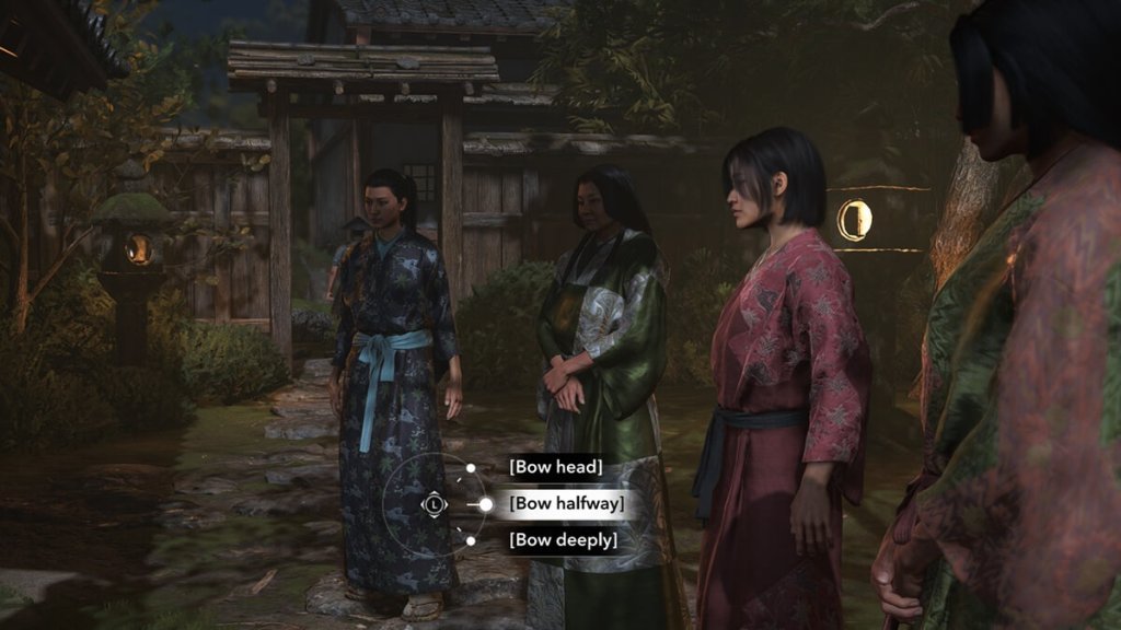 Assassin's Creed Shadows screenshot of Naoe attending a Tea Ceremony.
