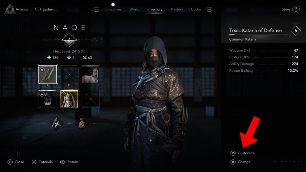 the customize button in AC Shadows