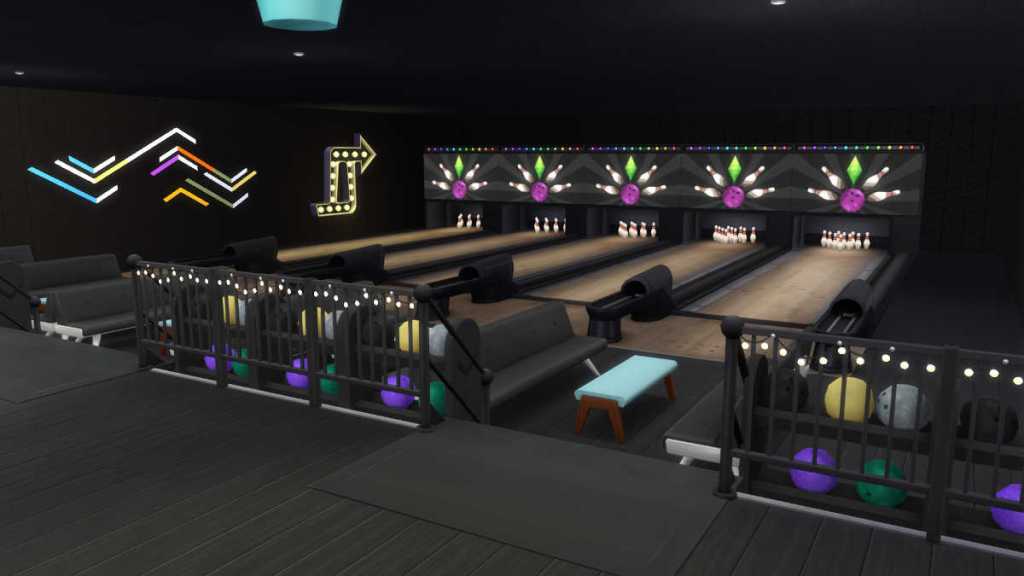 A Bowling Alley created in The Sims 4: Businesses and Hobbies