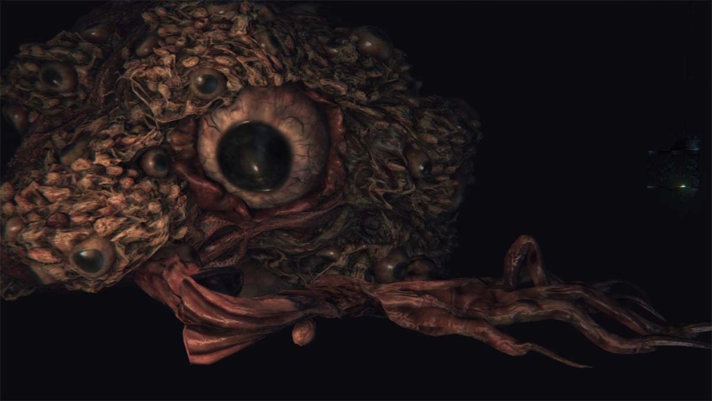 the Brain Of Mensis from Bloodborne, a huge brain mass covered in huge eyeballs.