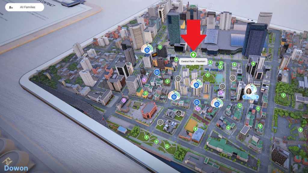 The Central Park - Fountain Flea Market marked on a map in inZOI. 