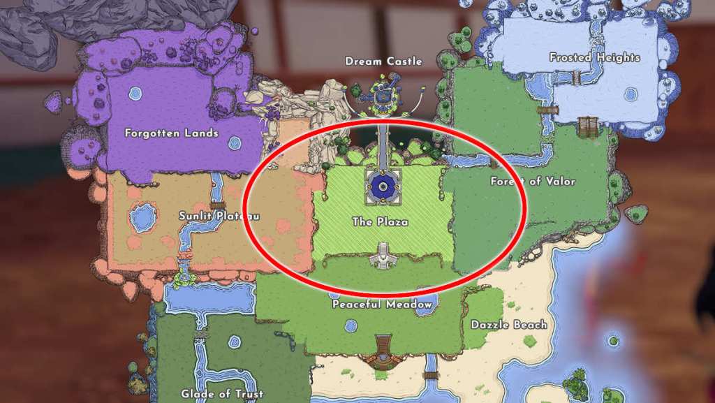 Disney Dreamlight Valley map showing the Plaza