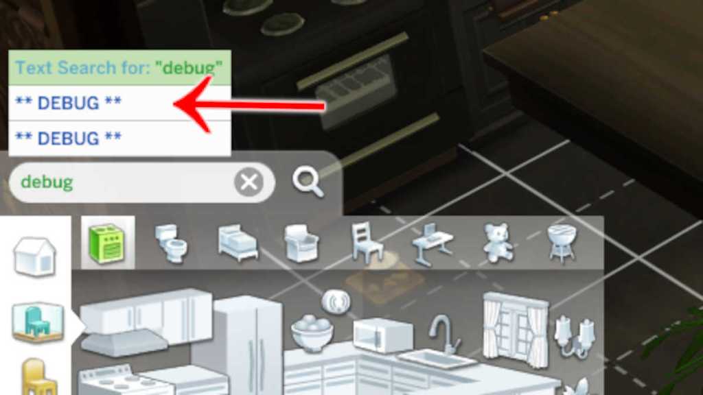 How to access live edit objects via the debug search in The Sims 4