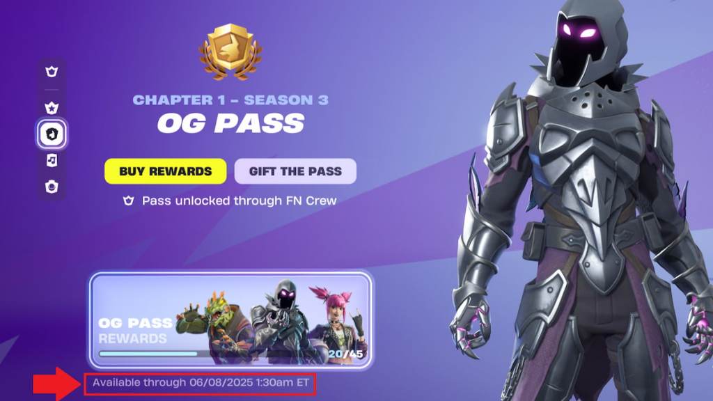 The Fortnite OG Season Three battle pass end date marked.