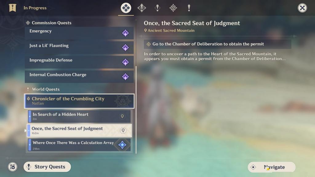 Once, the Sacred Seat of Judgement quest in the quest tab