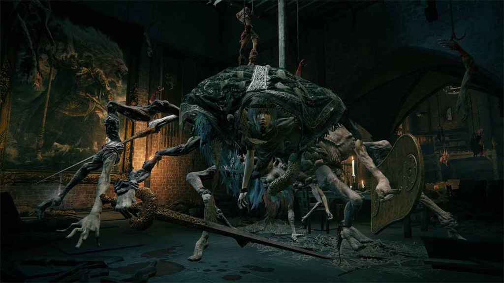 The Grafted Scion from Elden Ring, an enemy composed of the cobbled-together body parts of adults and children alike.