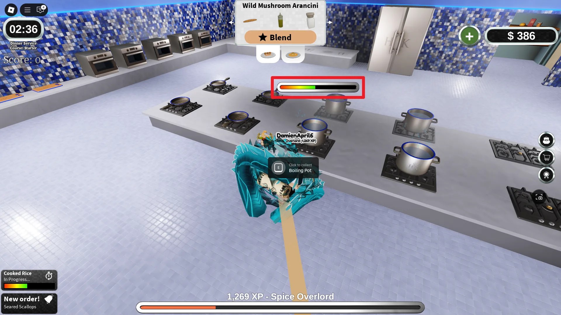 A player cooking the perfect meal in Hell's Kitchen Roblox experience