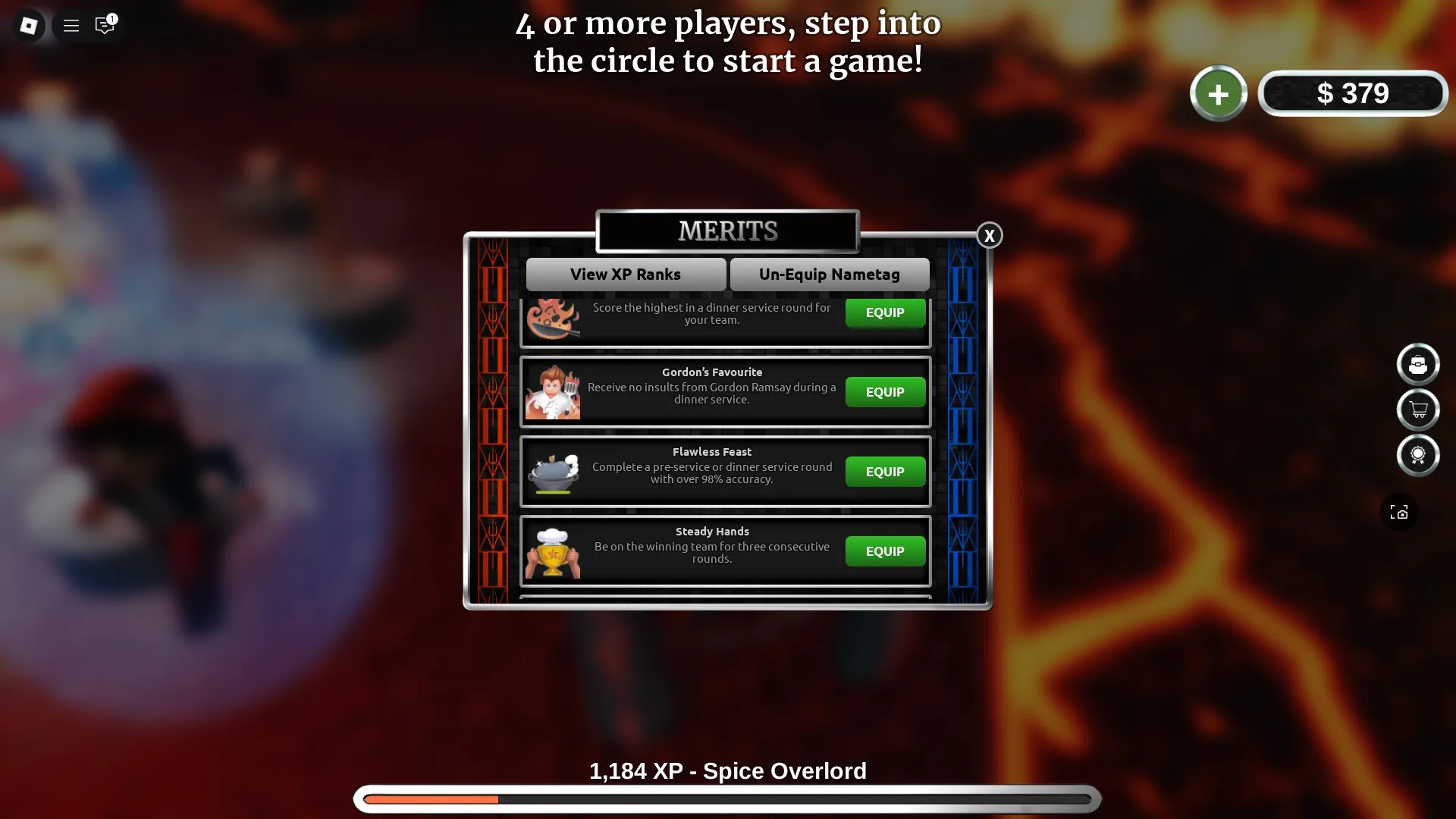 Preview of collectable Merits in Hell's Kitchen Roblox experience