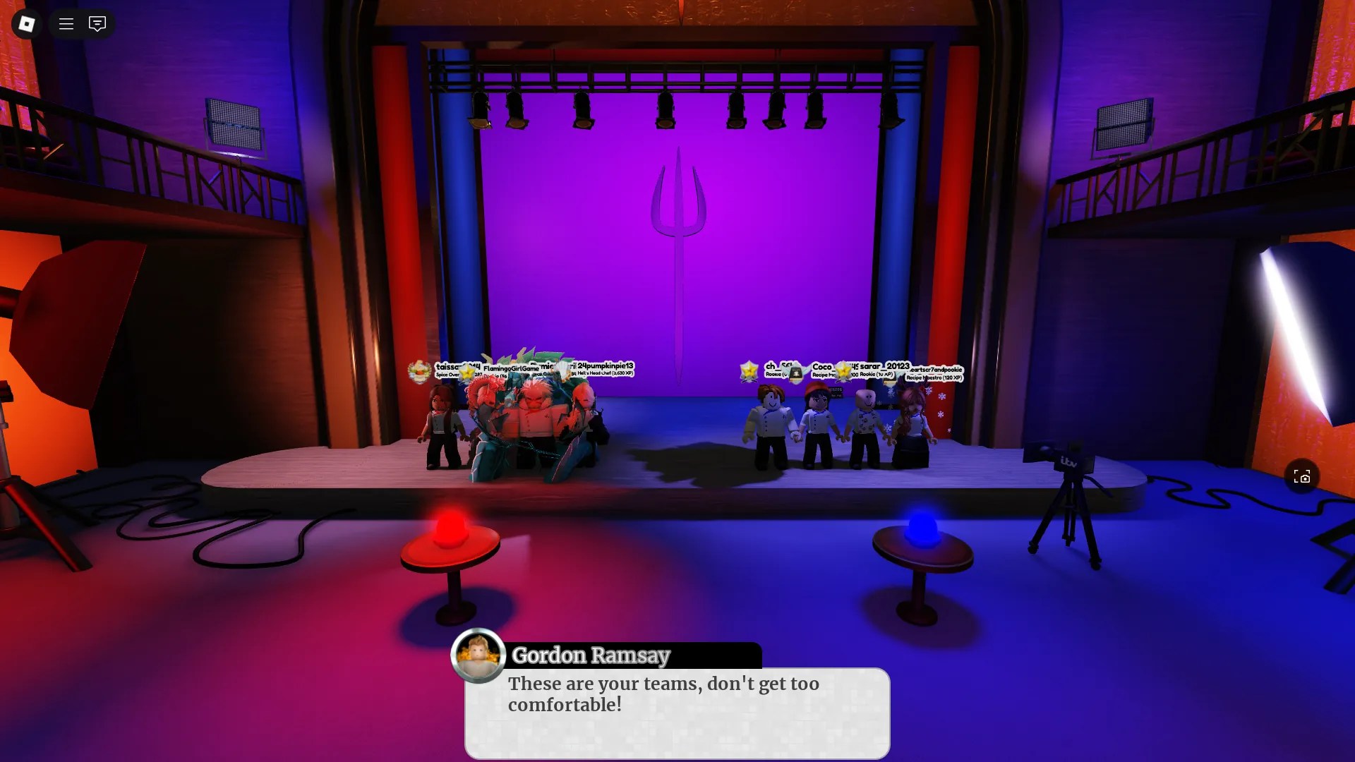 Preview of the team forming phase of a game in Hell's Kitchen Roblox experience