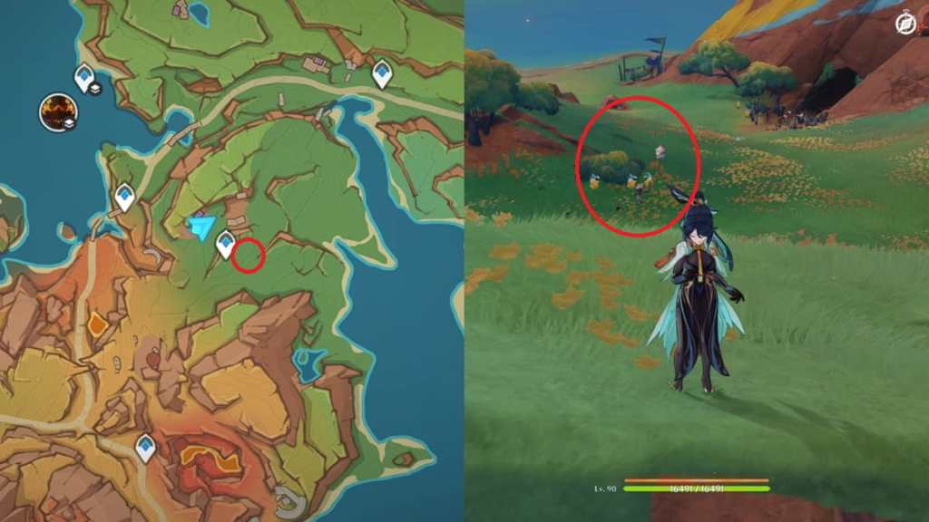 Hilichurl chasing urubamba's baby saurian