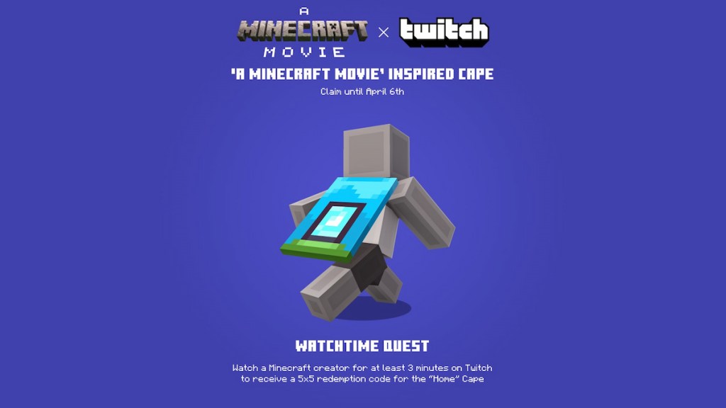 The Home Cape in Minecraft featuring a light blue portal on some green grass. 