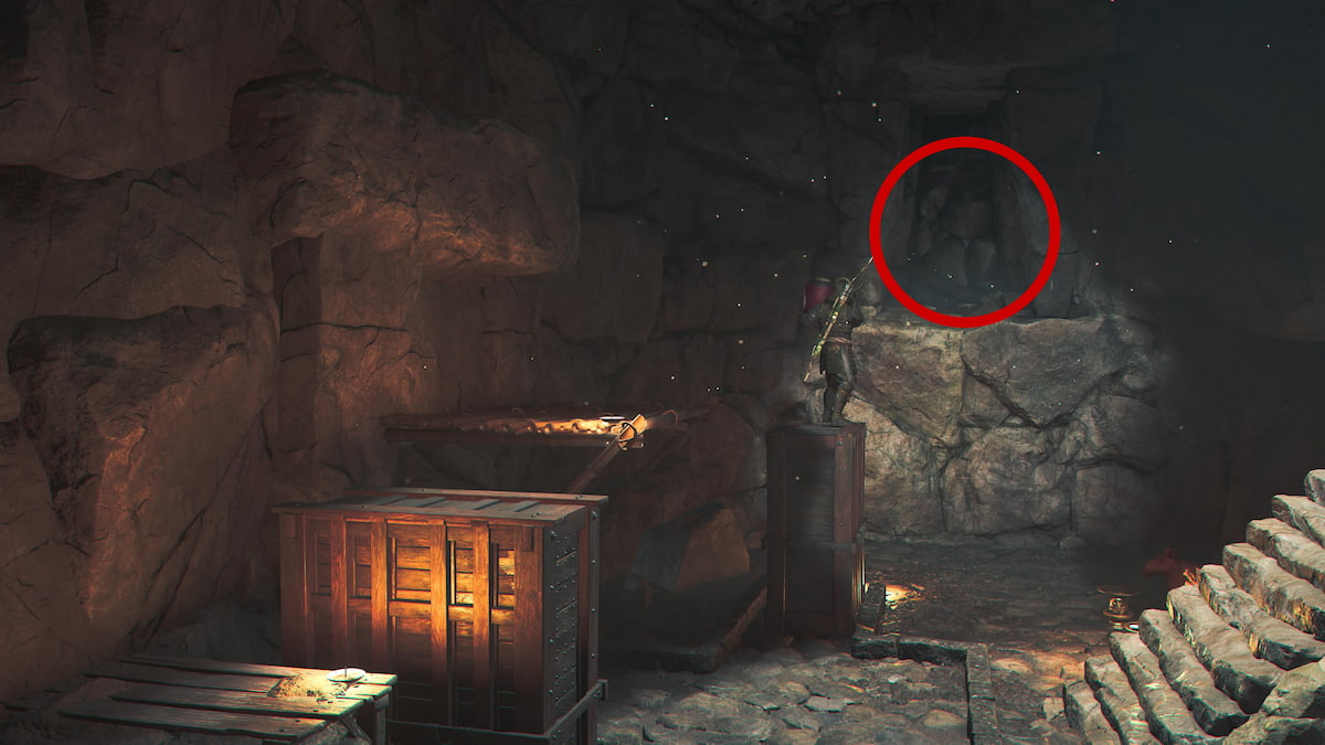 Throwing the explosive to rocky terrain near Legendary Chest